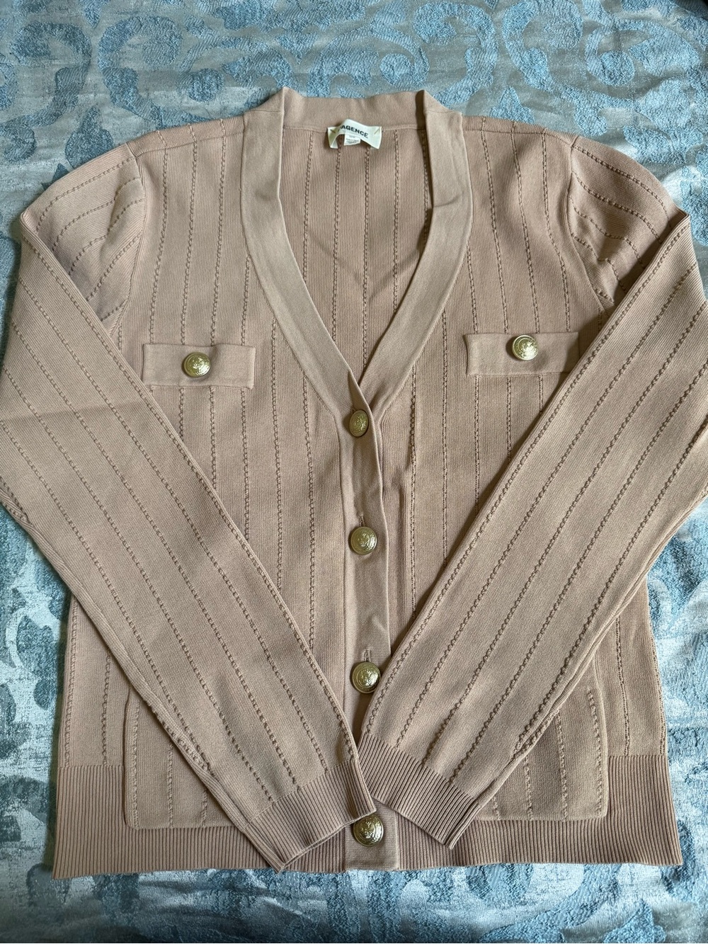 L'AGENCE Cardigan with Gold Tone Buttons and Front Pockets - Picture 4 of 14